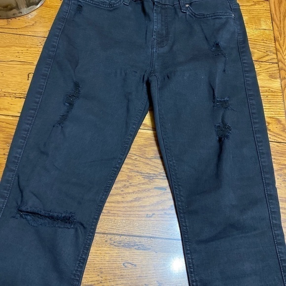 7 For All Mankind High Waist Ankle Skinny Jeans Black Distressed Raw Hem Size 29 - Picture 5 of 7